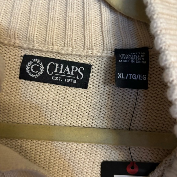 Chaps Men's XL Pullover Sweater 1/4 Button Mock Neck Cream Fair Isle BNWT - Picture 2 of 5